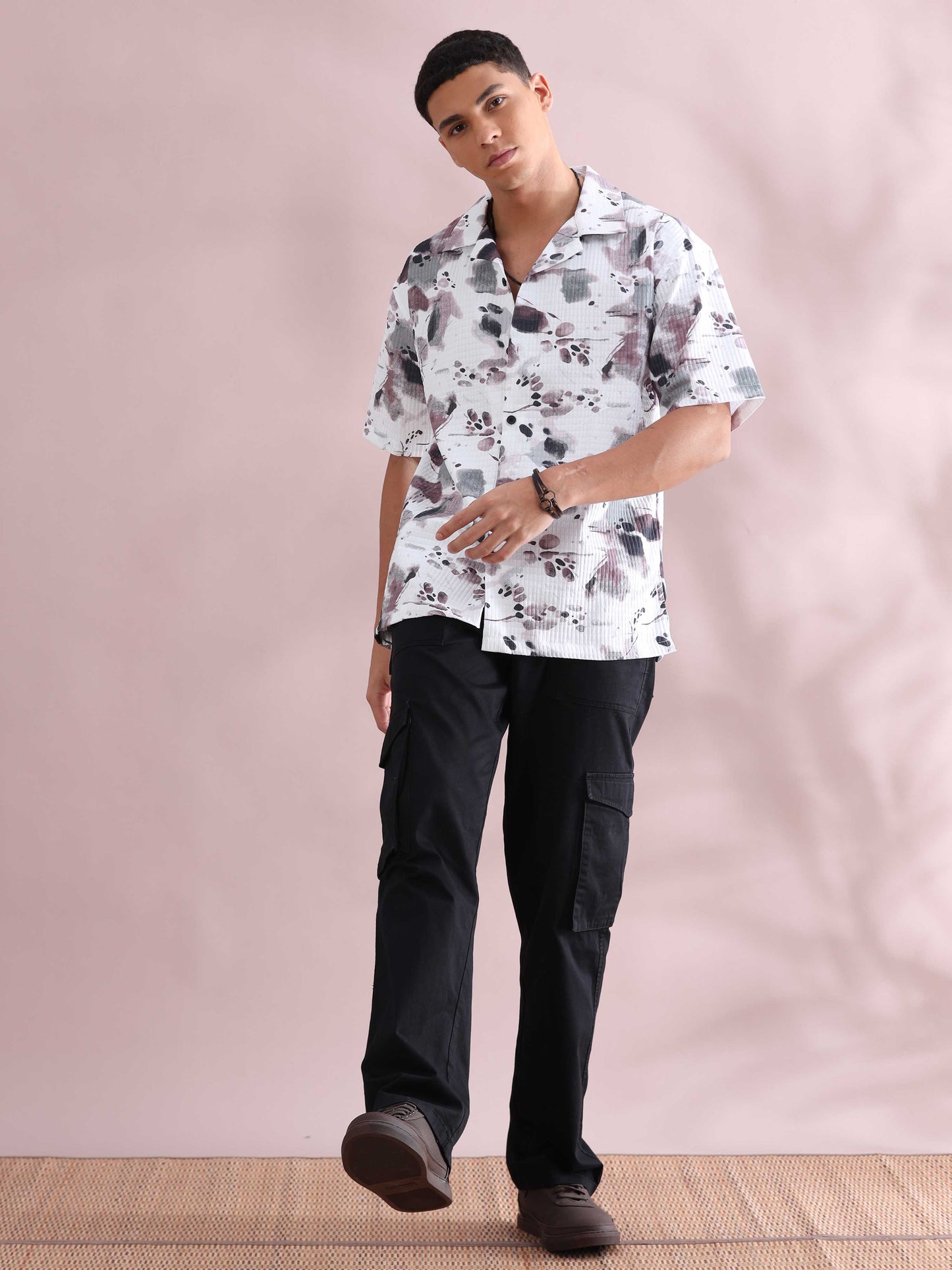 Bangkok Purple Color Splash Cuban Collar Shirt