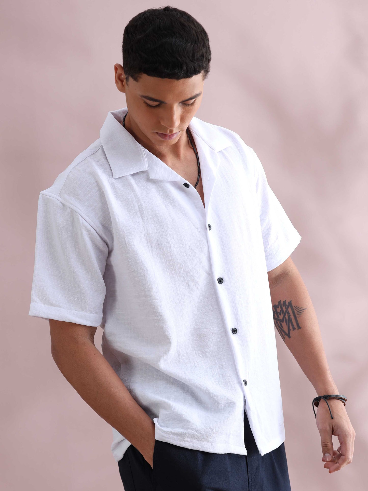 Eton White Cuban Collar Shirt