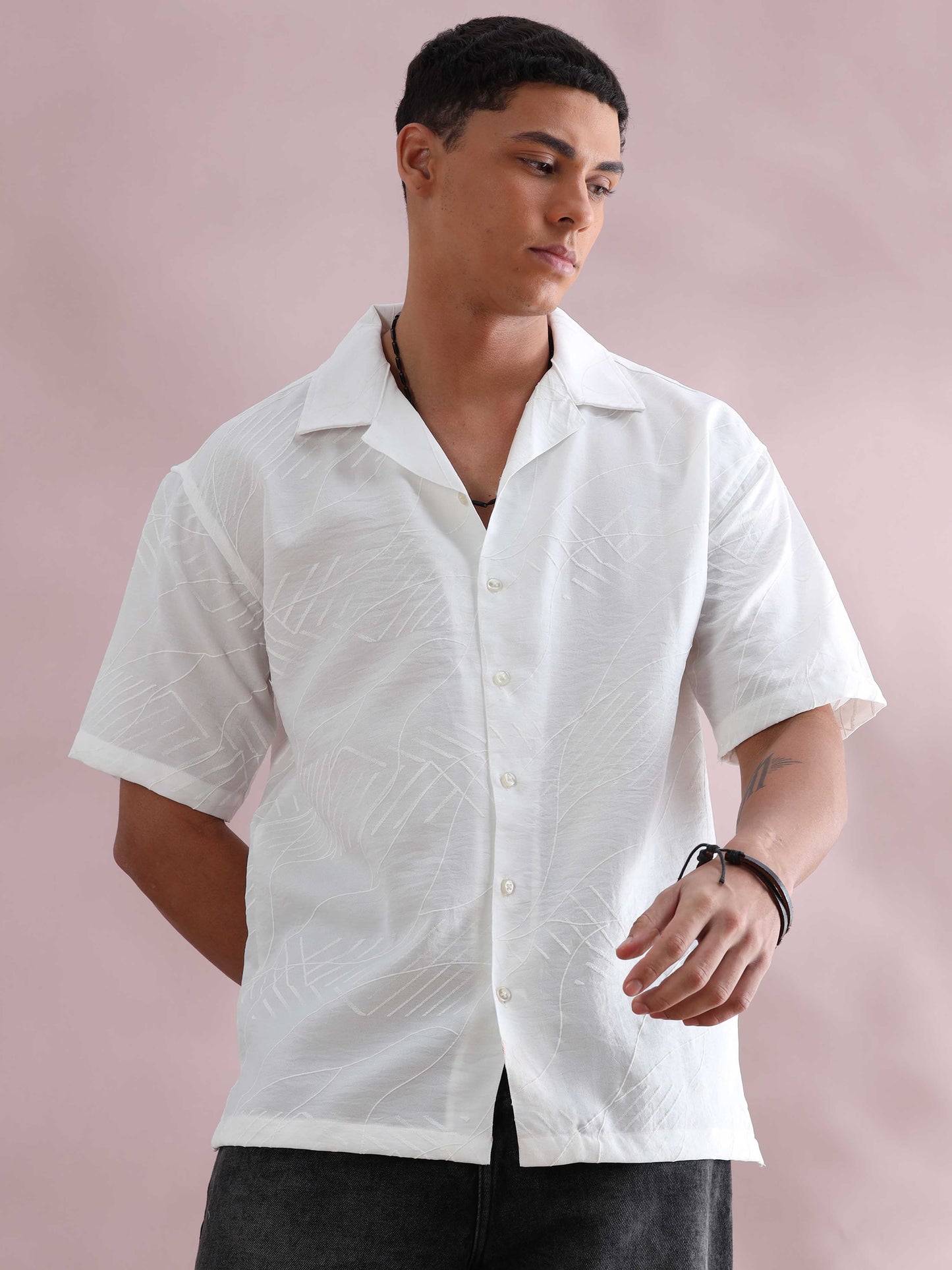 Glasgow White Line Art Design Cuban Collar Shirt