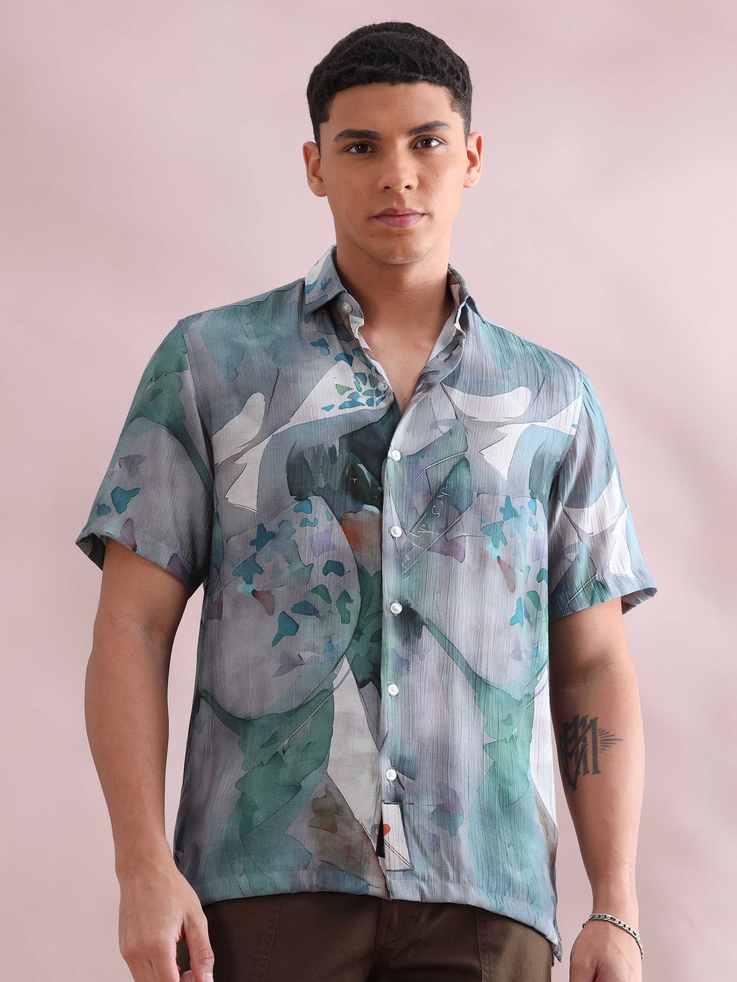 Helela Greenish Digital Printed Shirt