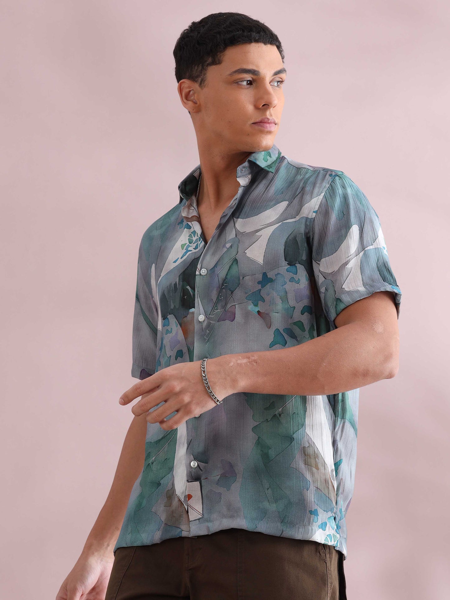 Helela Greenish Digital Printed Shirt