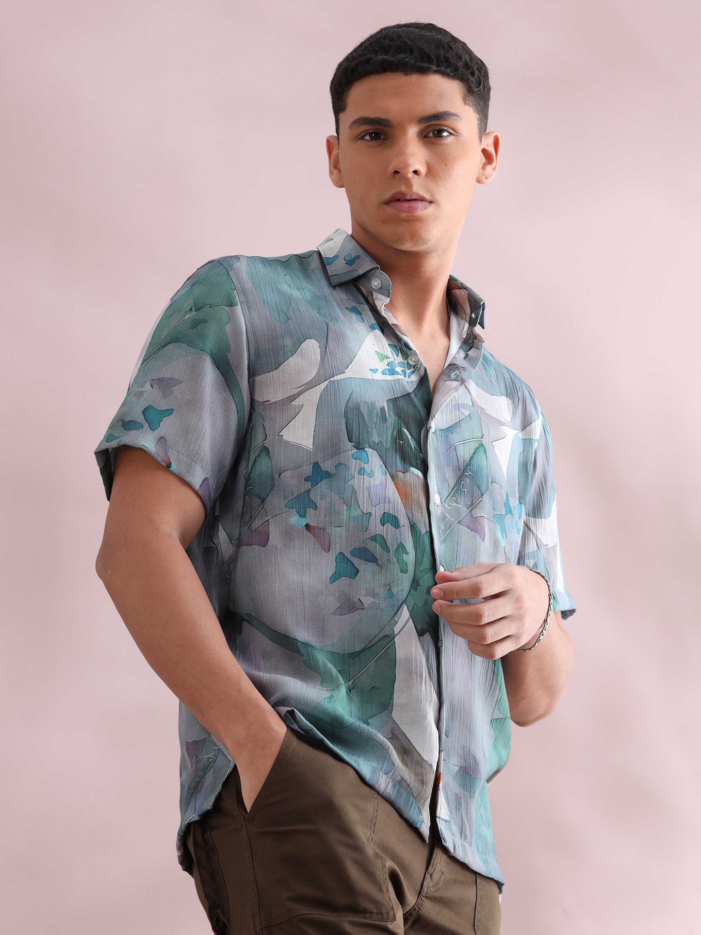 Helela Greenish Digital Printed Shirt