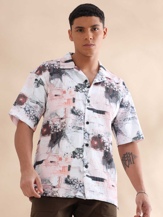 Bangkok Peach Digital Printed Cuban Collar Shirt