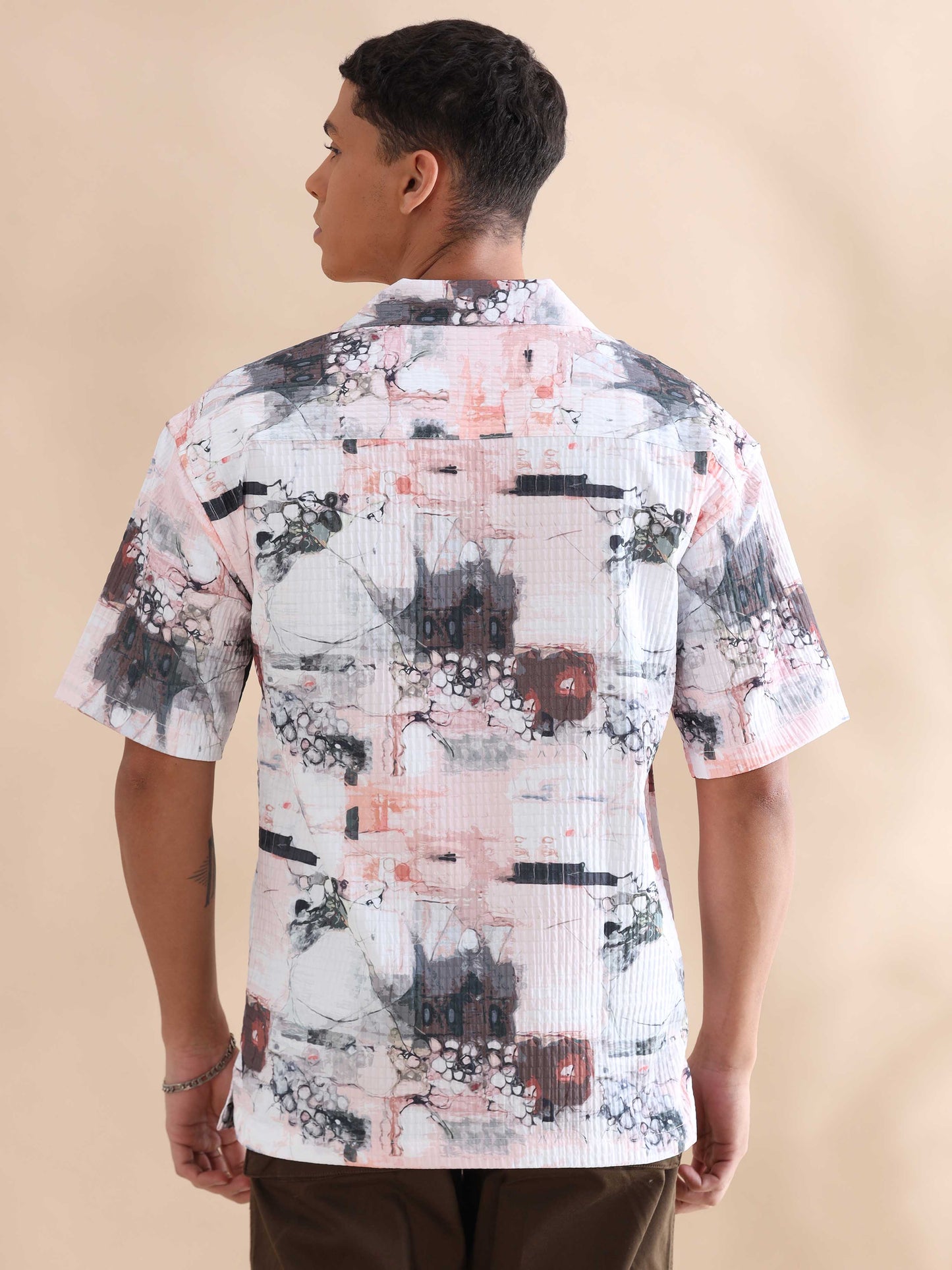 Bangkok Peach Digital Printed Cuban Collar Shirt