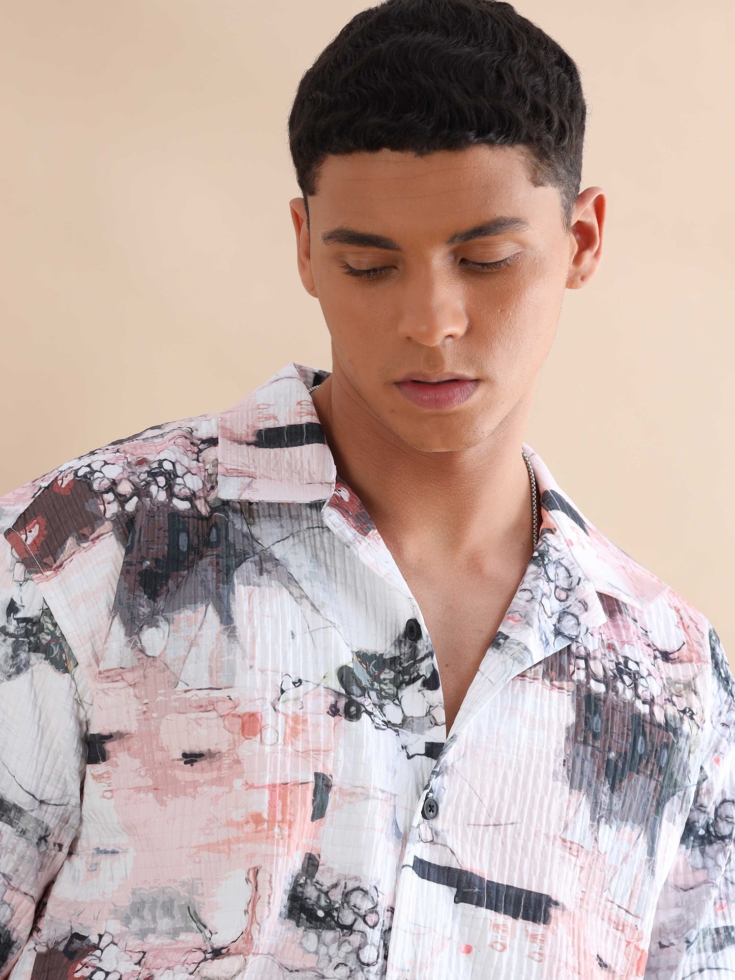 Bangkok Peach Digital Printed Cuban Collar Shirt