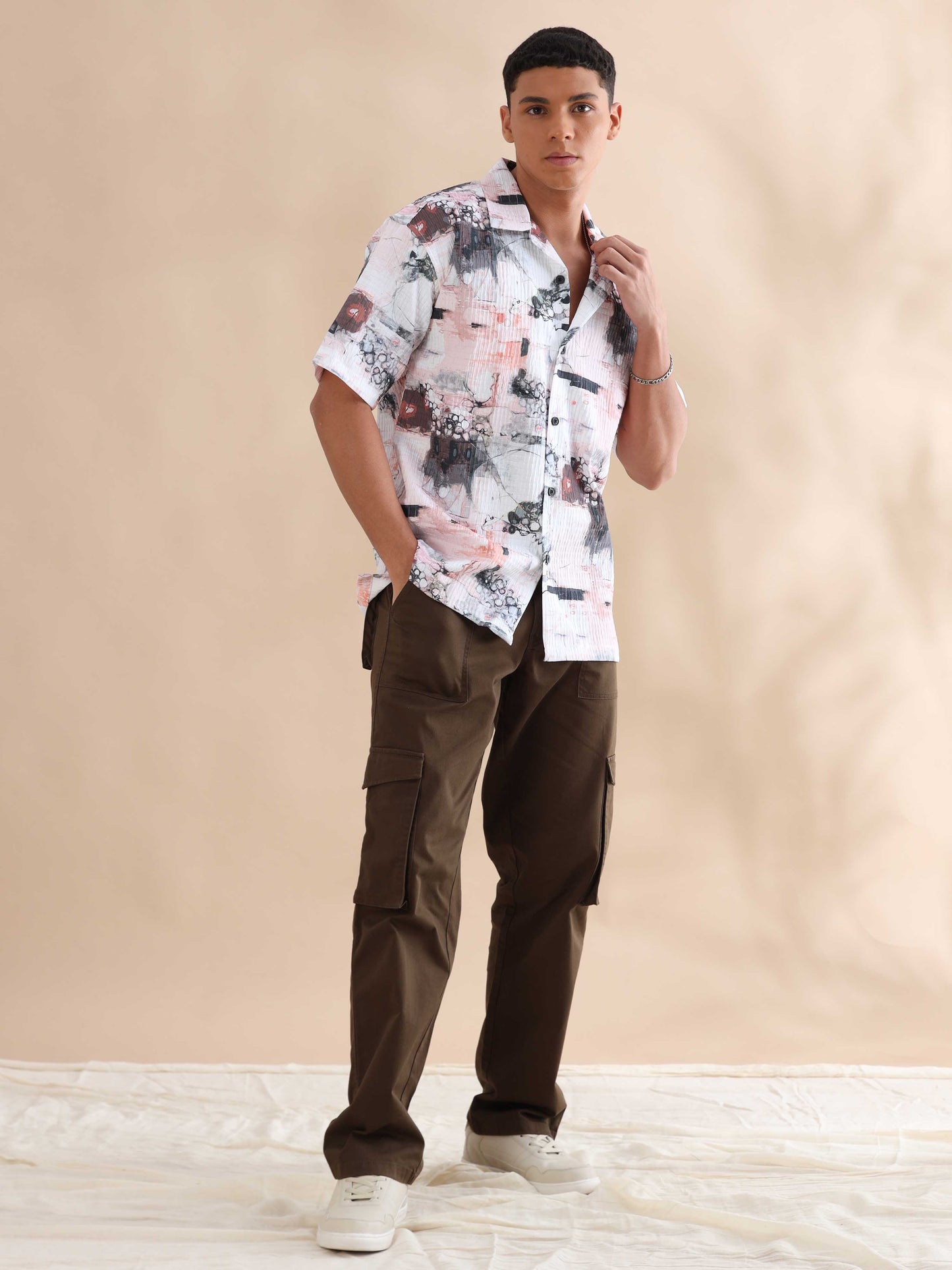 Bangkok Peach Digital Printed Cuban Collar Shirt