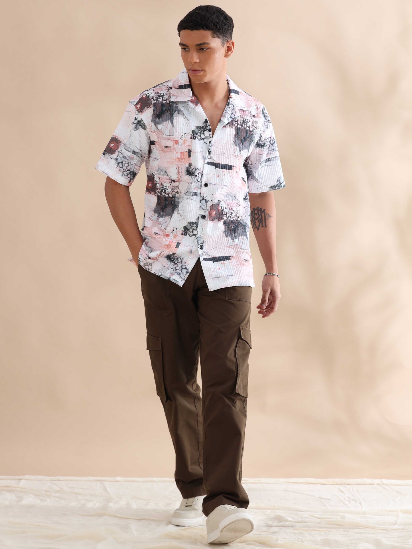 Bangkok Peach Digital Printed Cuban Collar Shirt