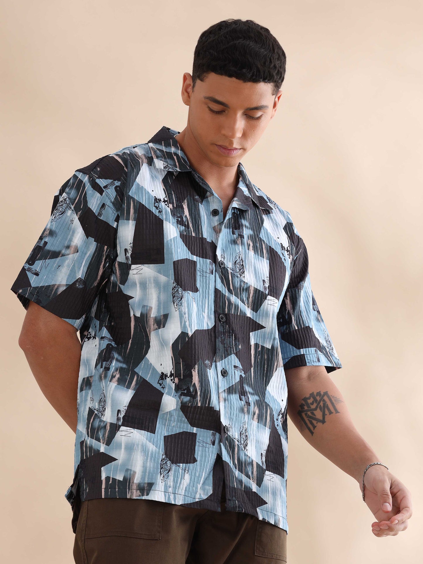 Bangkok Blue Digital Printed Cuban Collar Shirt