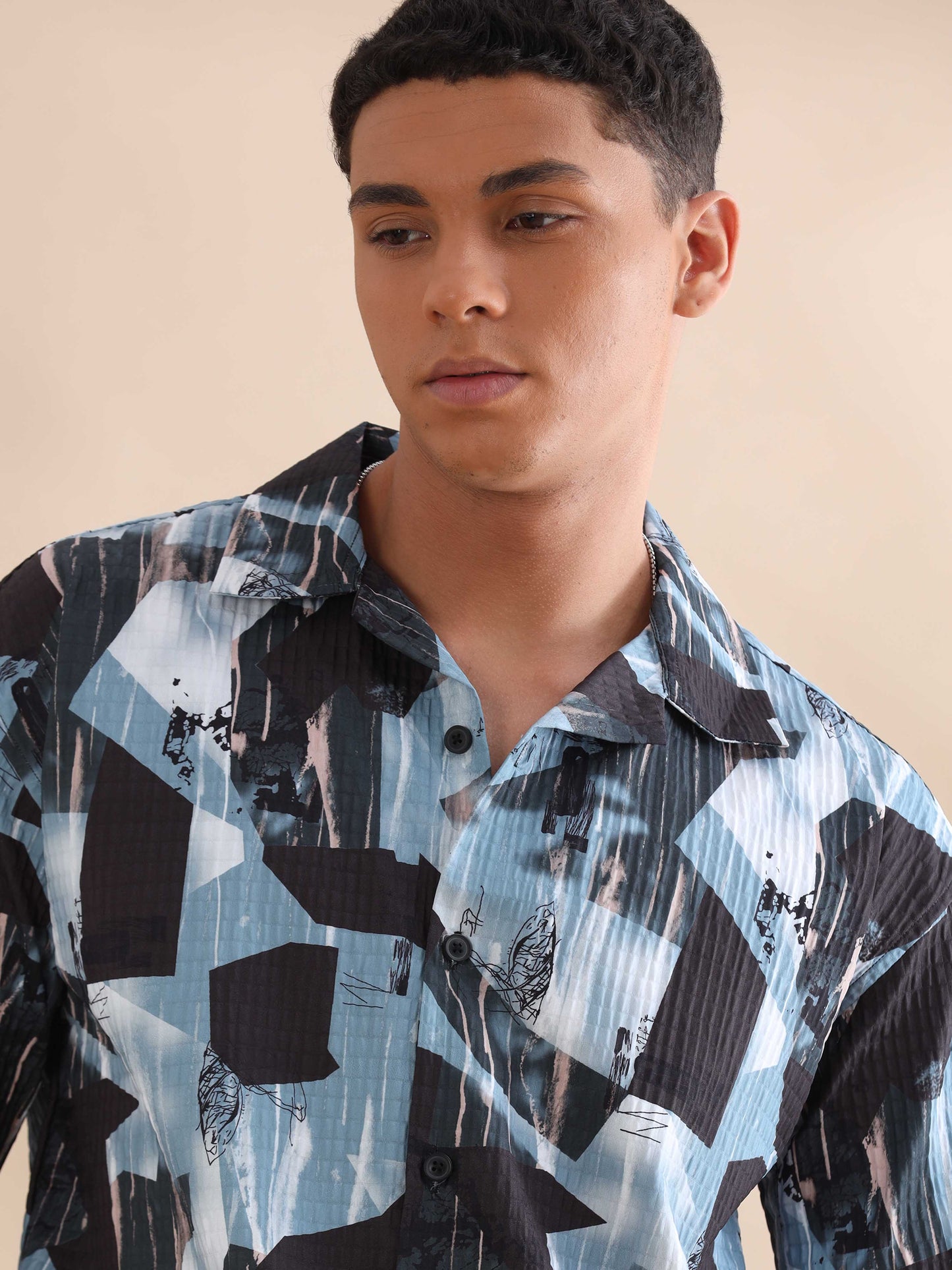 Bangkok Blue Digital Printed Cuban Collar Shirt