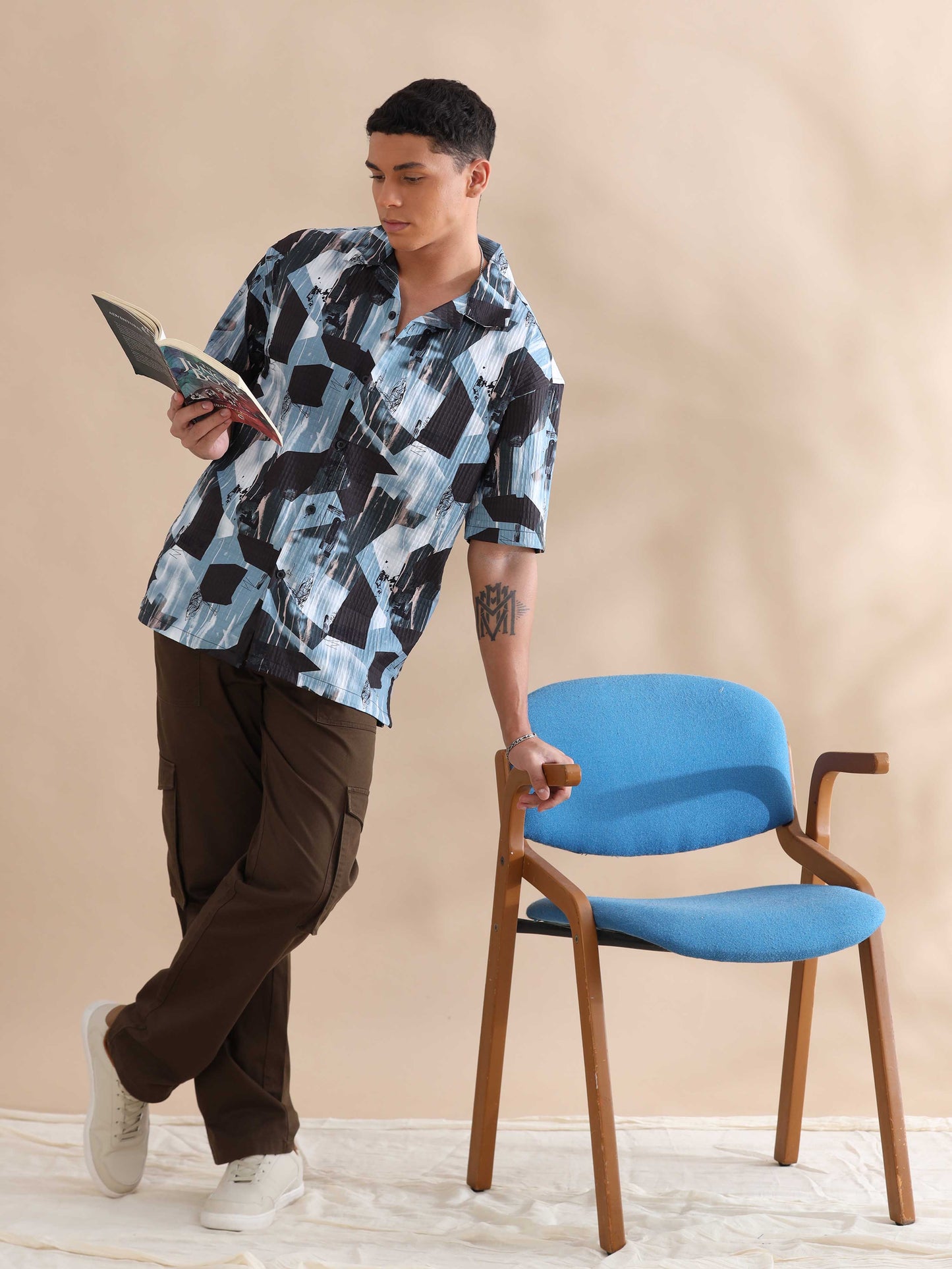 Bangkok Blue Digital Printed Cuban Collar Shirt