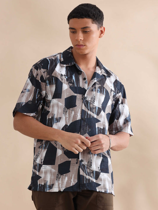 Bangkok Peach Digital Printed Cuban Collar Shirt