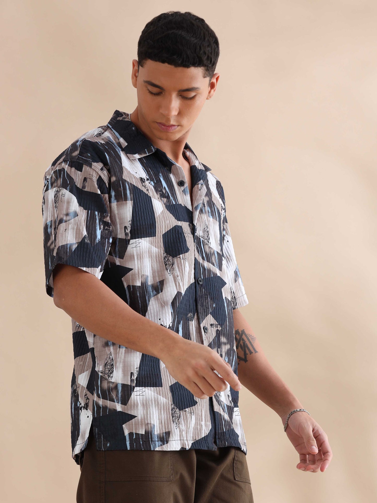 Bangkok Peach Digital Printed Cuban Collar Shirt