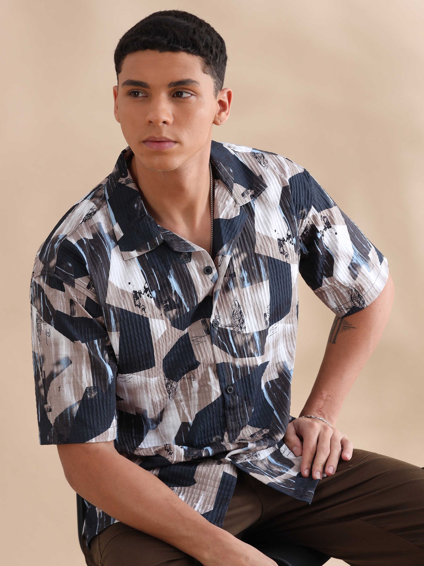 Bangkok Peach Digital Printed Cuban Collar Shirt