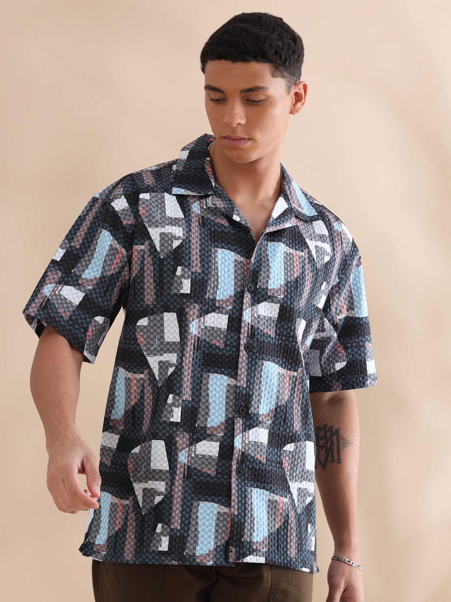 Bangkok Triangle Digital Printed Cuban Collar Shirt