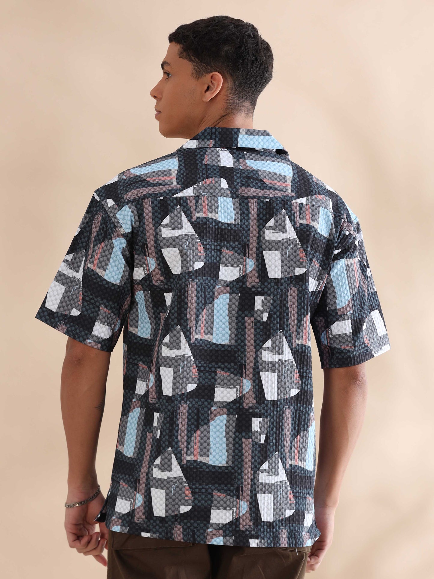 Bangkok Triangle Digital Printed Cuban Collar Shirt