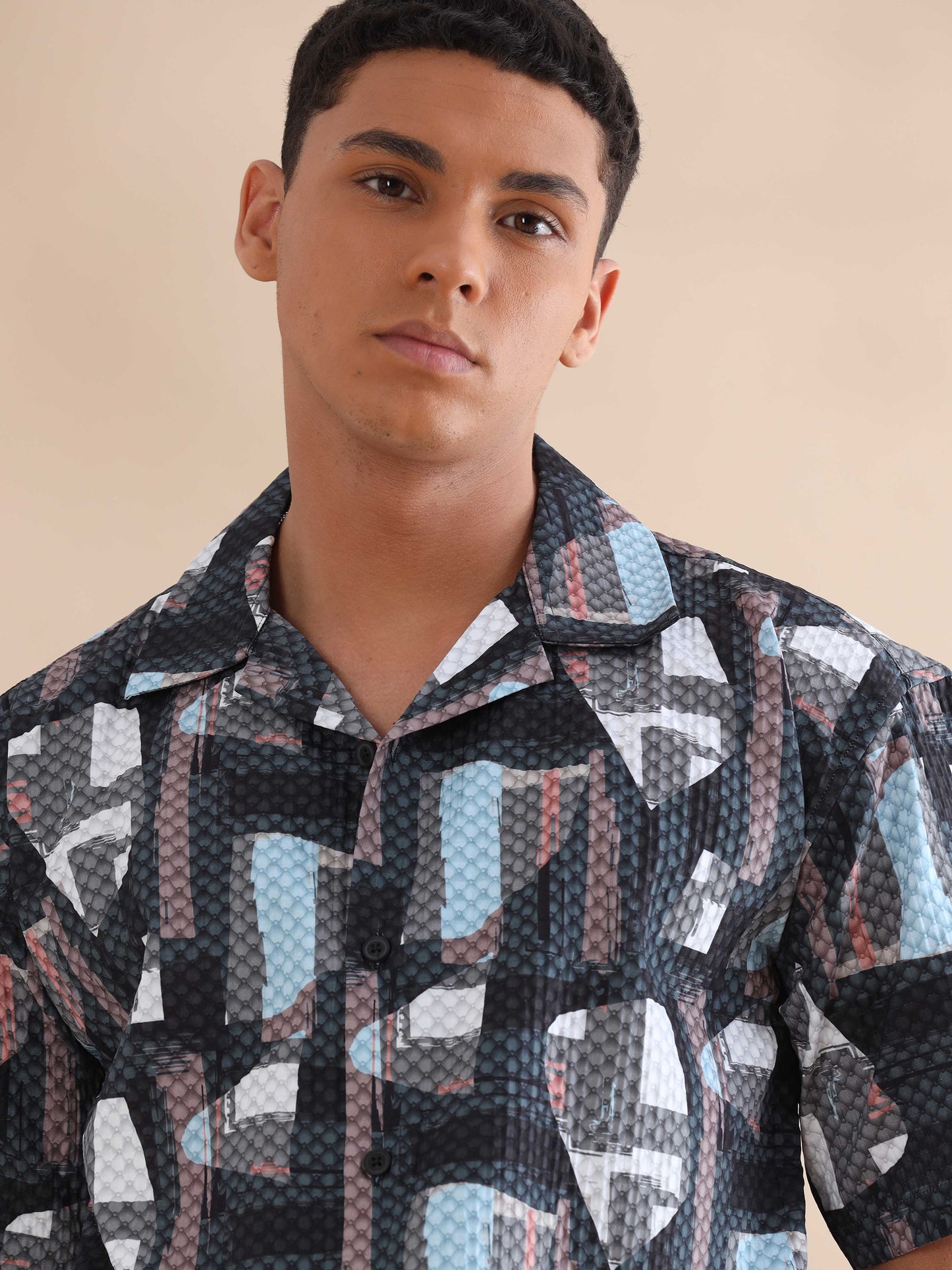 Bangkok Triangle Digital Printed Cuban Collar Shirt