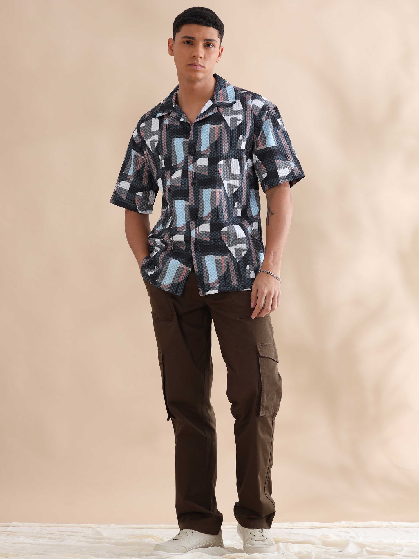 Bangkok Triangle Digital Printed Cuban Collar Shirt