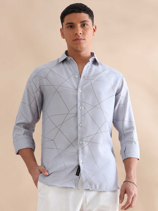 Prague Cool Blue Geometric Design Shirt