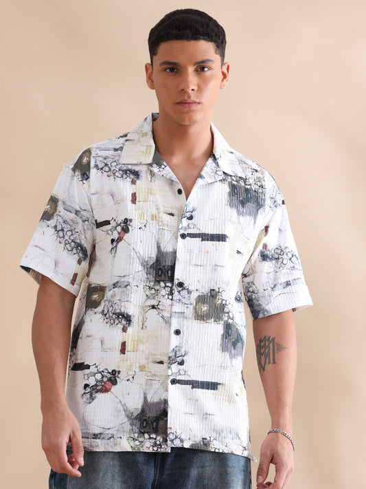 Bangkok Grey Digital Printed Cuban Collar Shirt