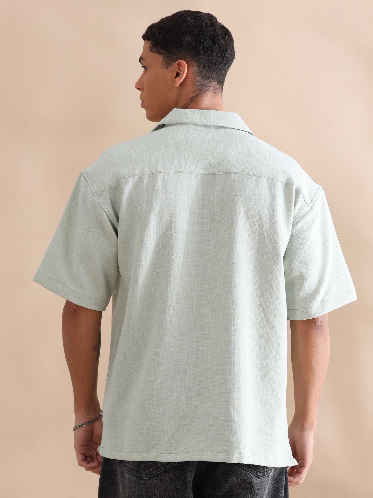 Eton Light Green Imported Poly Linen Cuban Collar Shirt