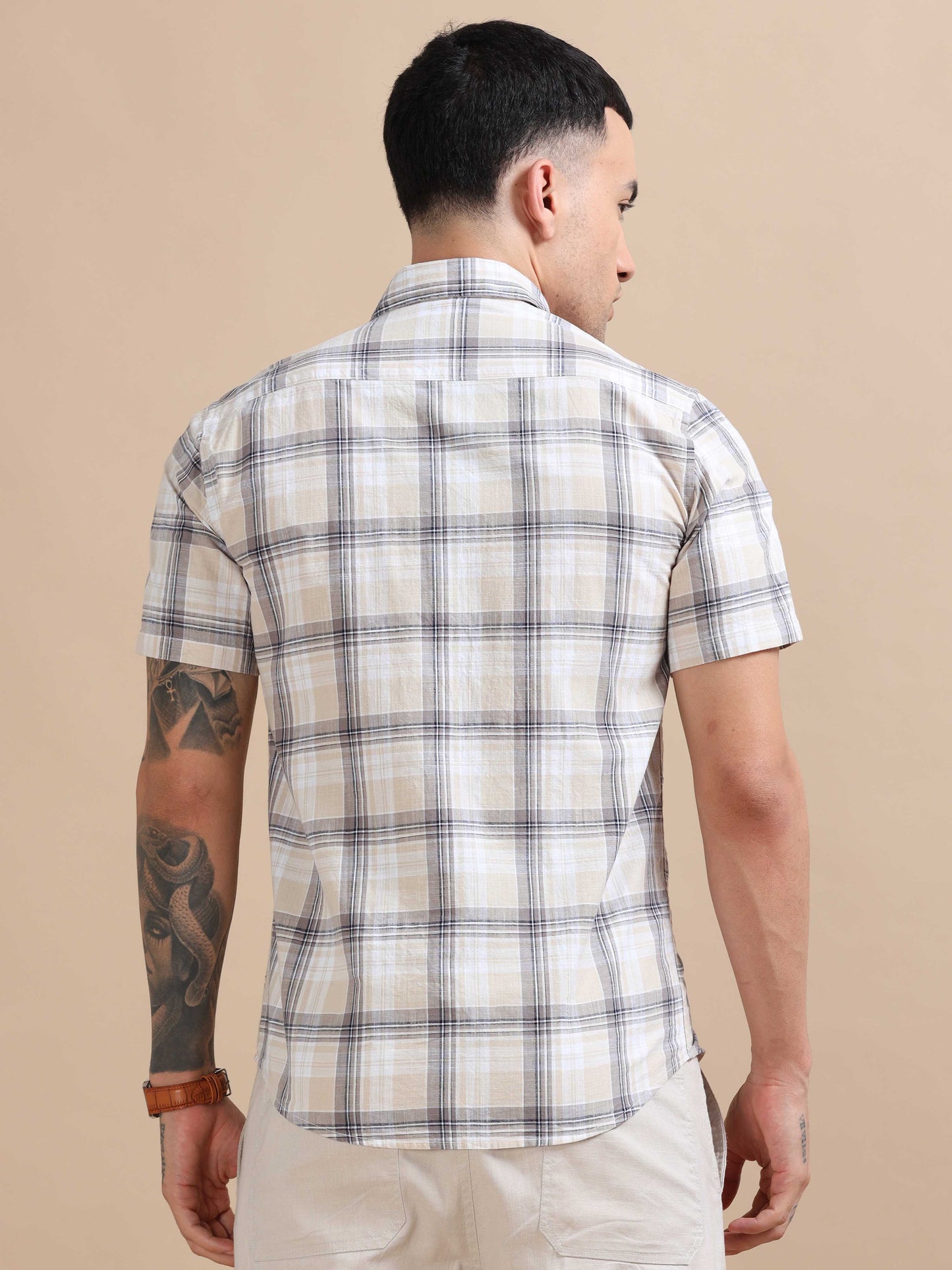 Savador Grey Linen Slub Checks Shirt