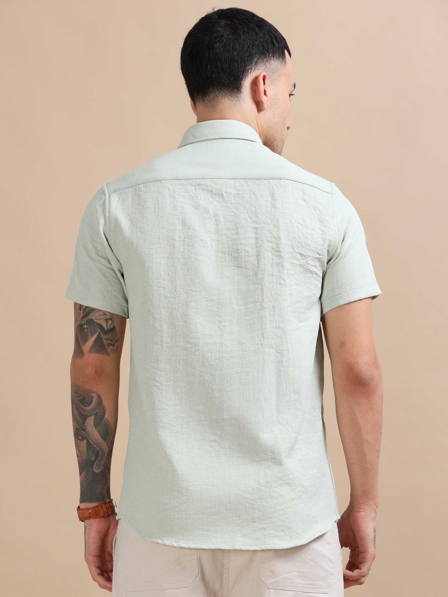 Eton Light Green Imported Poly Linen Shirt