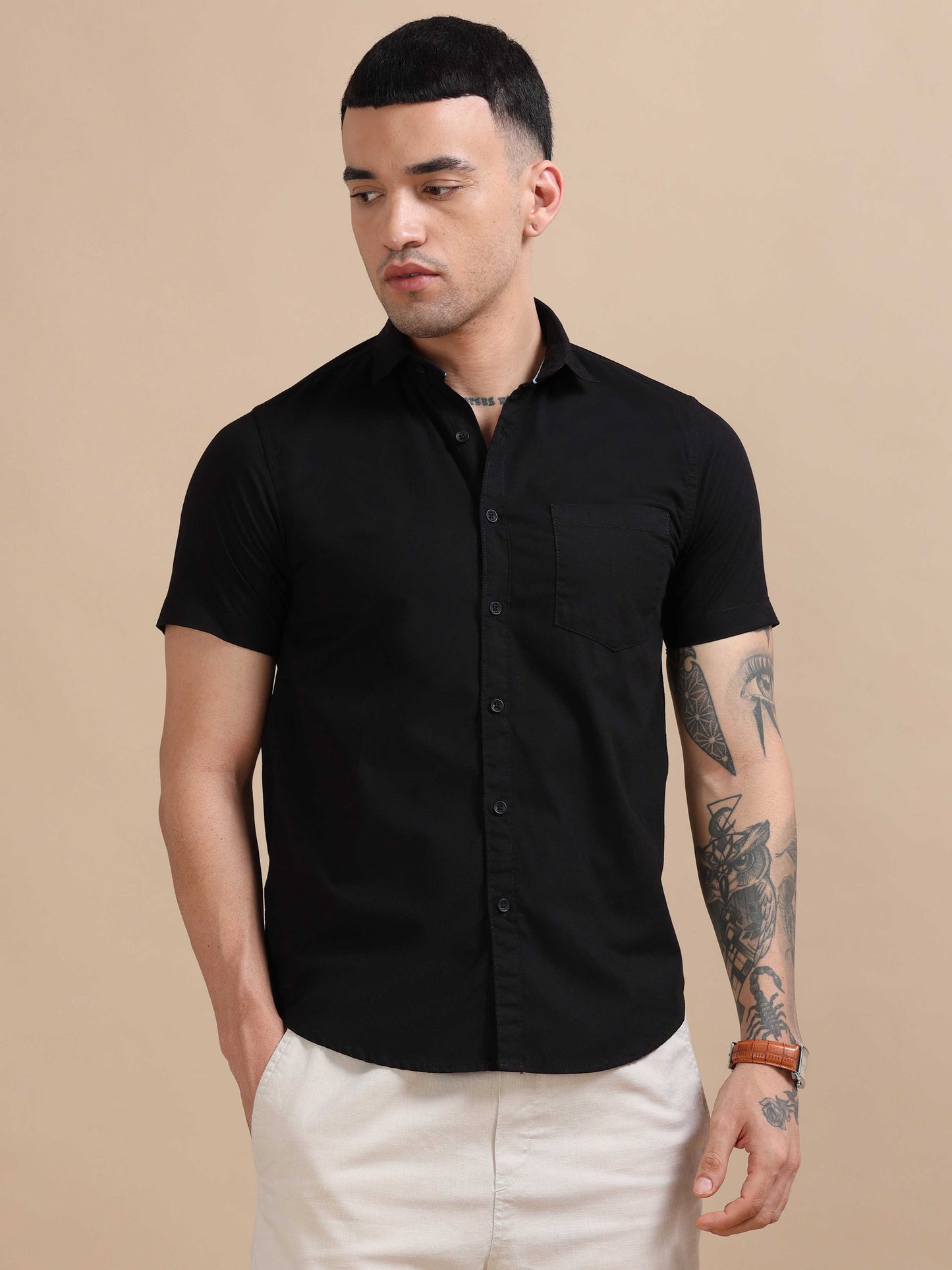 Eton Black Imported Poly Linen Shirt