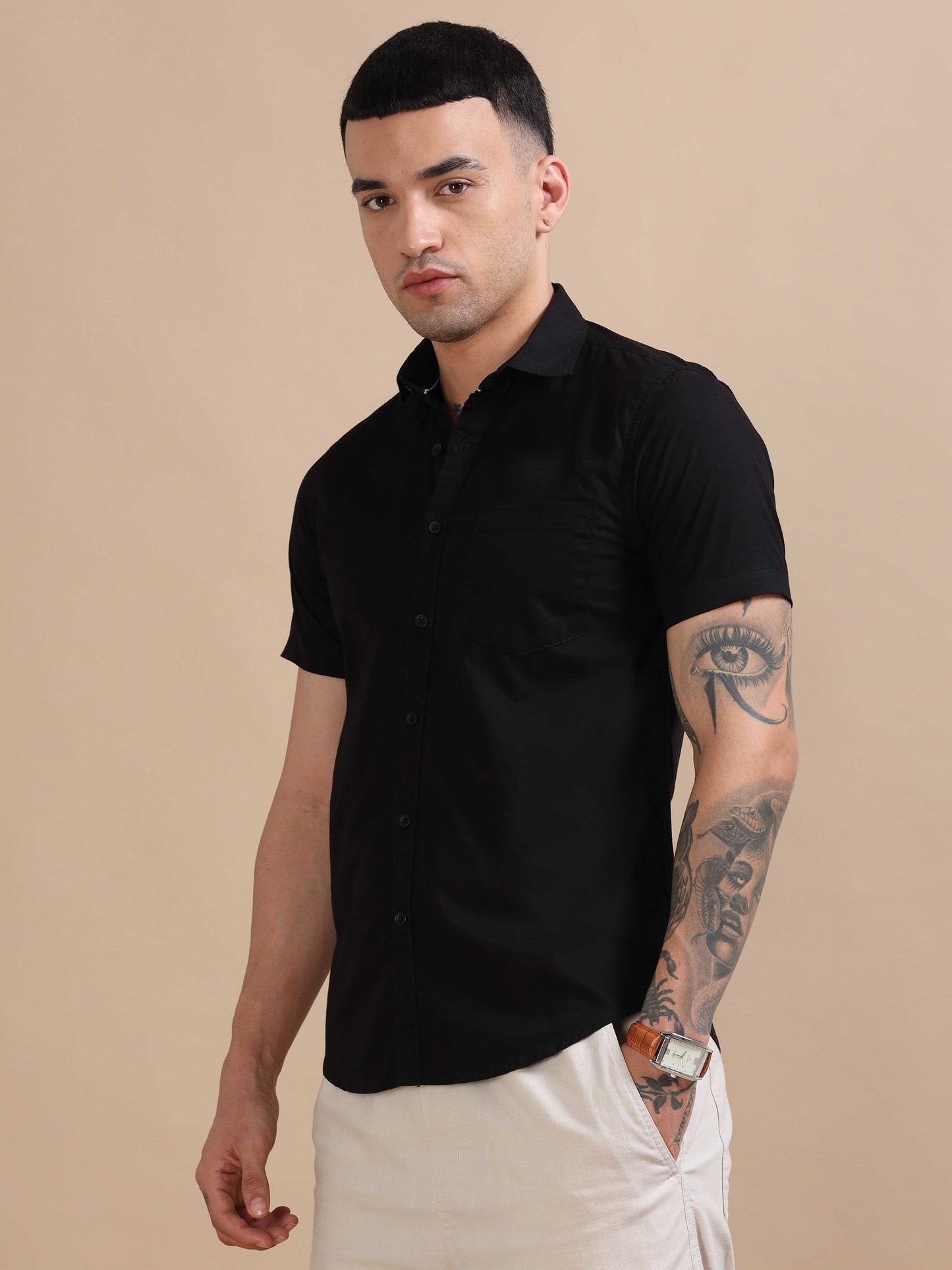 Eton Black Imported Poly Linen Shirt