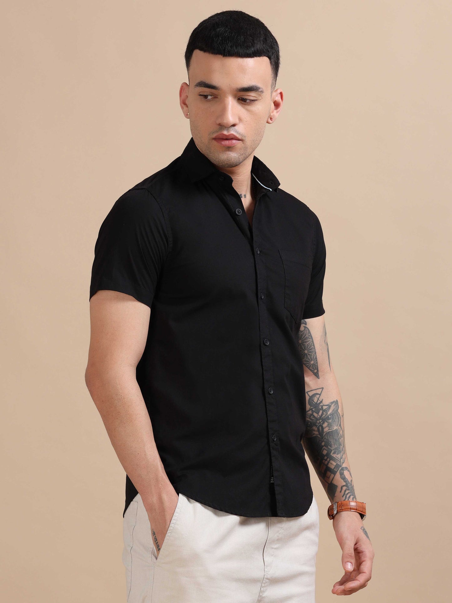 Eton Black Imported Poly Linen Shirt