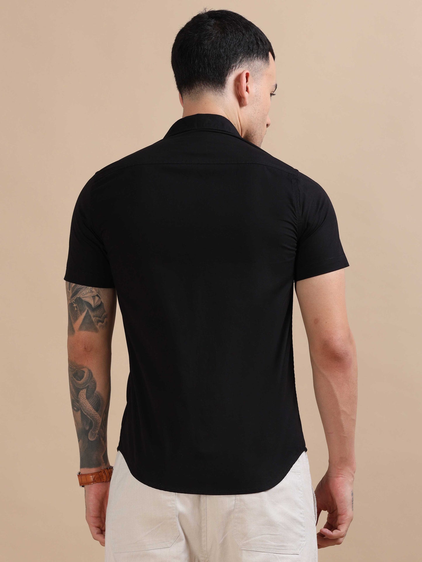 Eton Black Imported Poly Linen Shirt