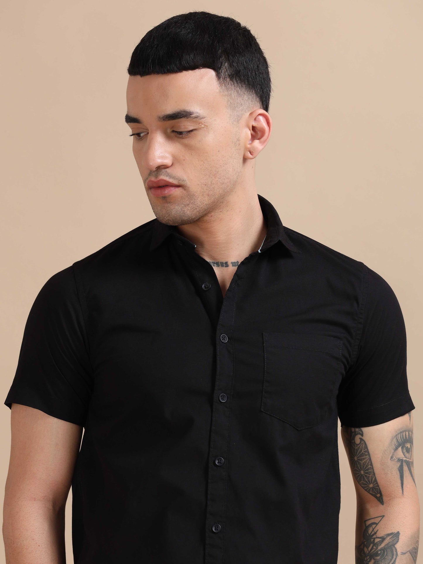 Eton Black Imported Poly Linen Shirt