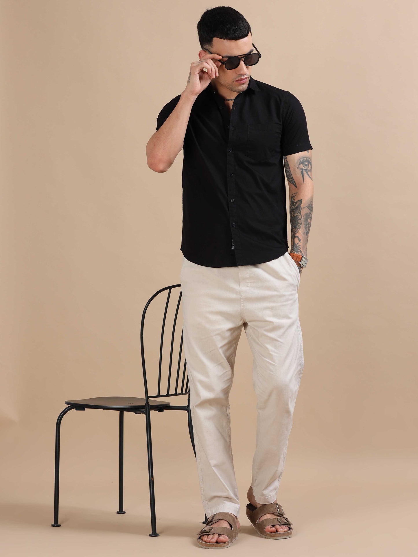 Eton Black Imported Poly Linen Shirt