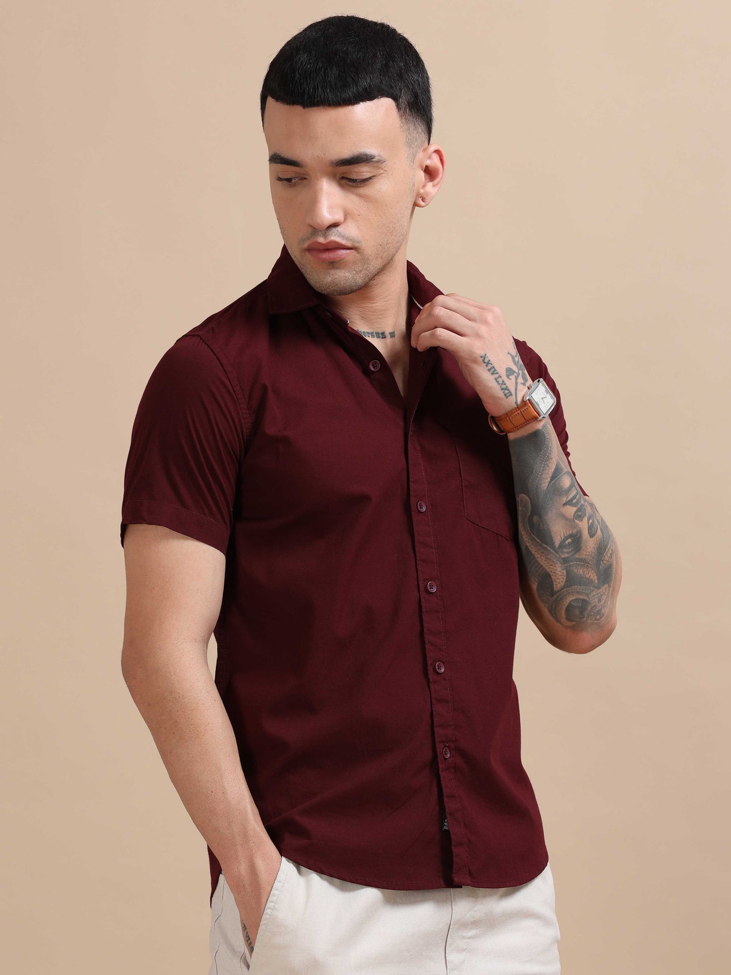 Turkey Maroon Compact Poplin laffer Shirt