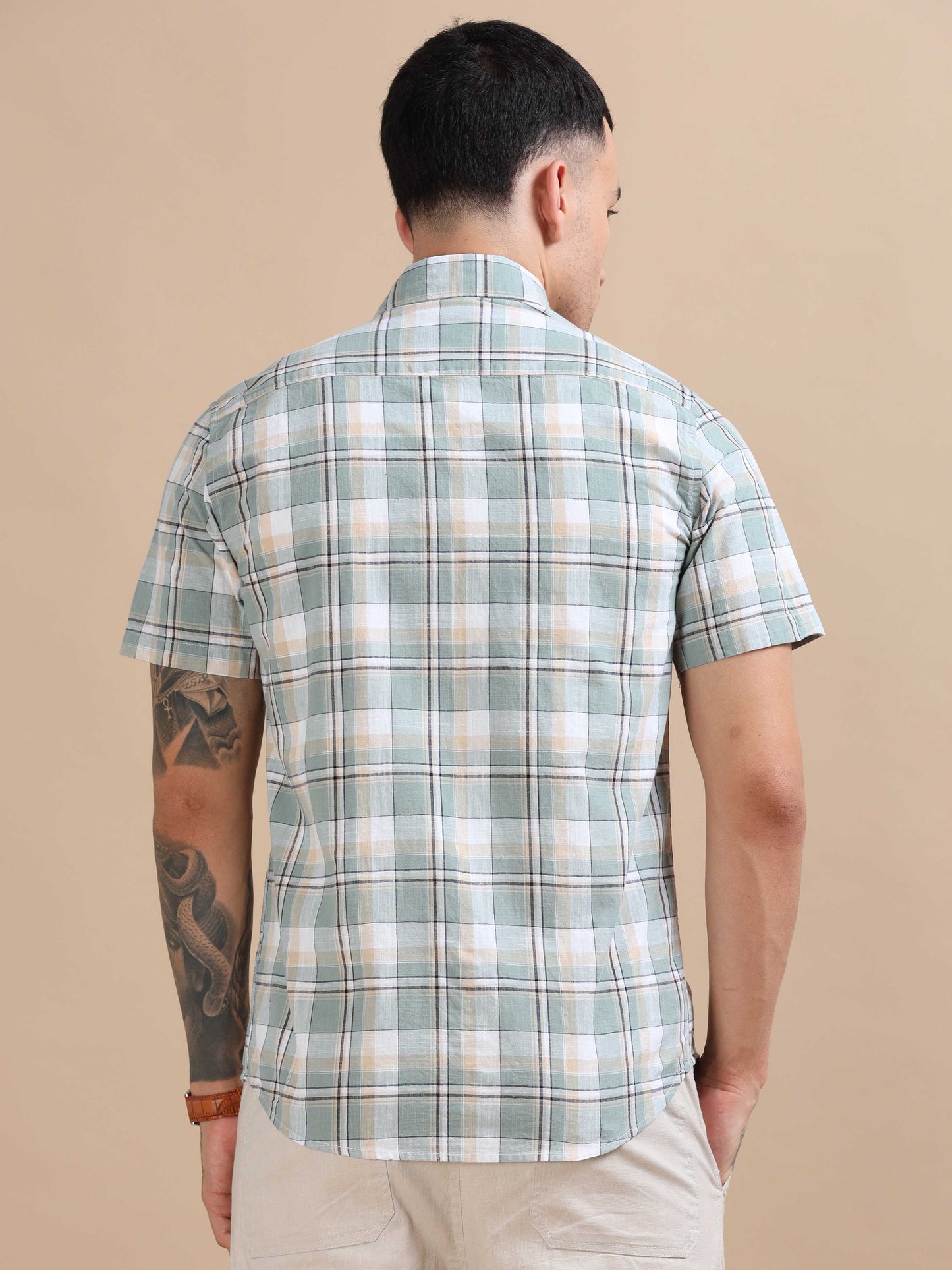 Savador Blue Linen Slub Checks Shirt