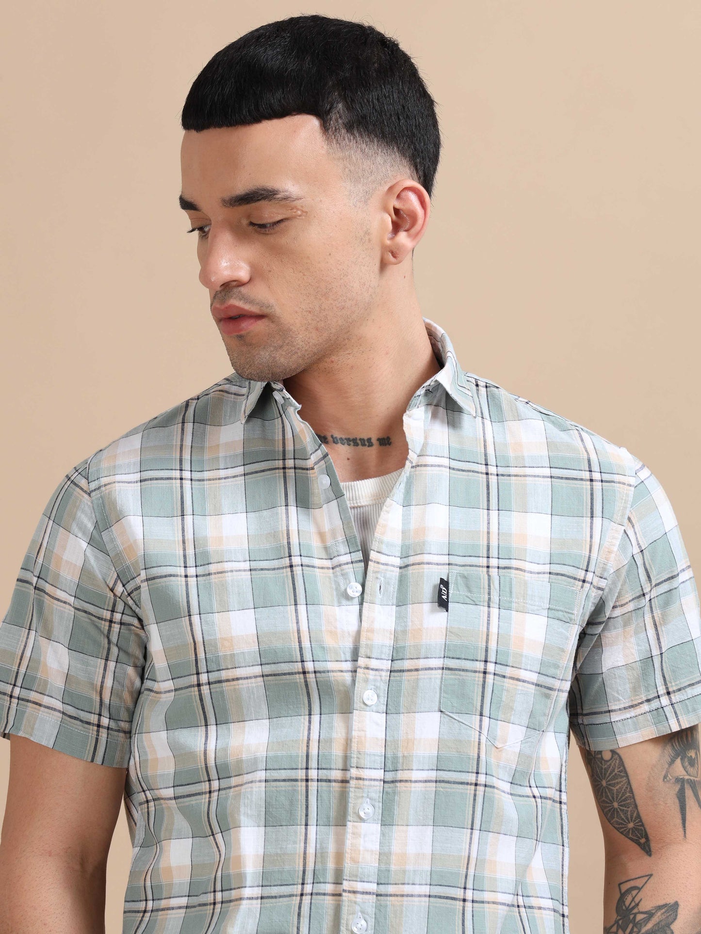 Savador Blue Linen Slub Checks Shirt