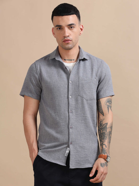 Eton Dove Grey Imported Poly Linen Shirt