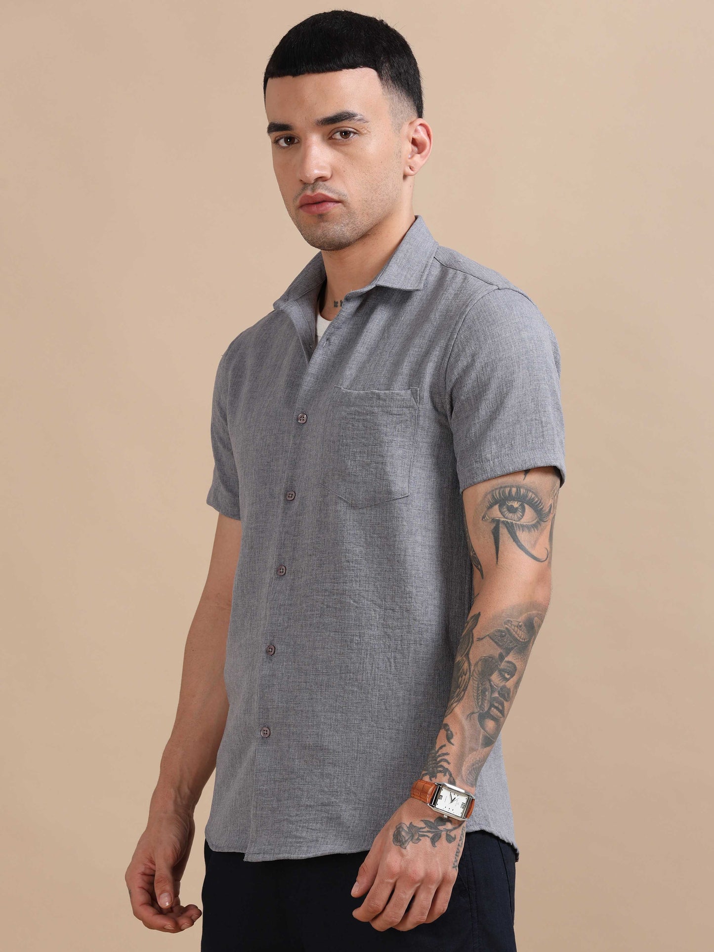 Eton Dove Grey Imported Poly Linen Shirt