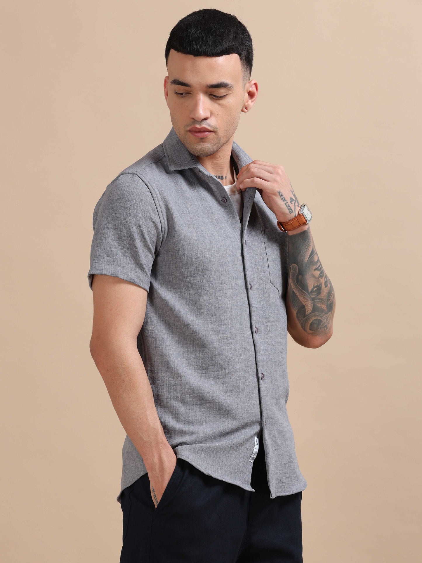 Eton Dove Grey Imported Poly Linen Shirt