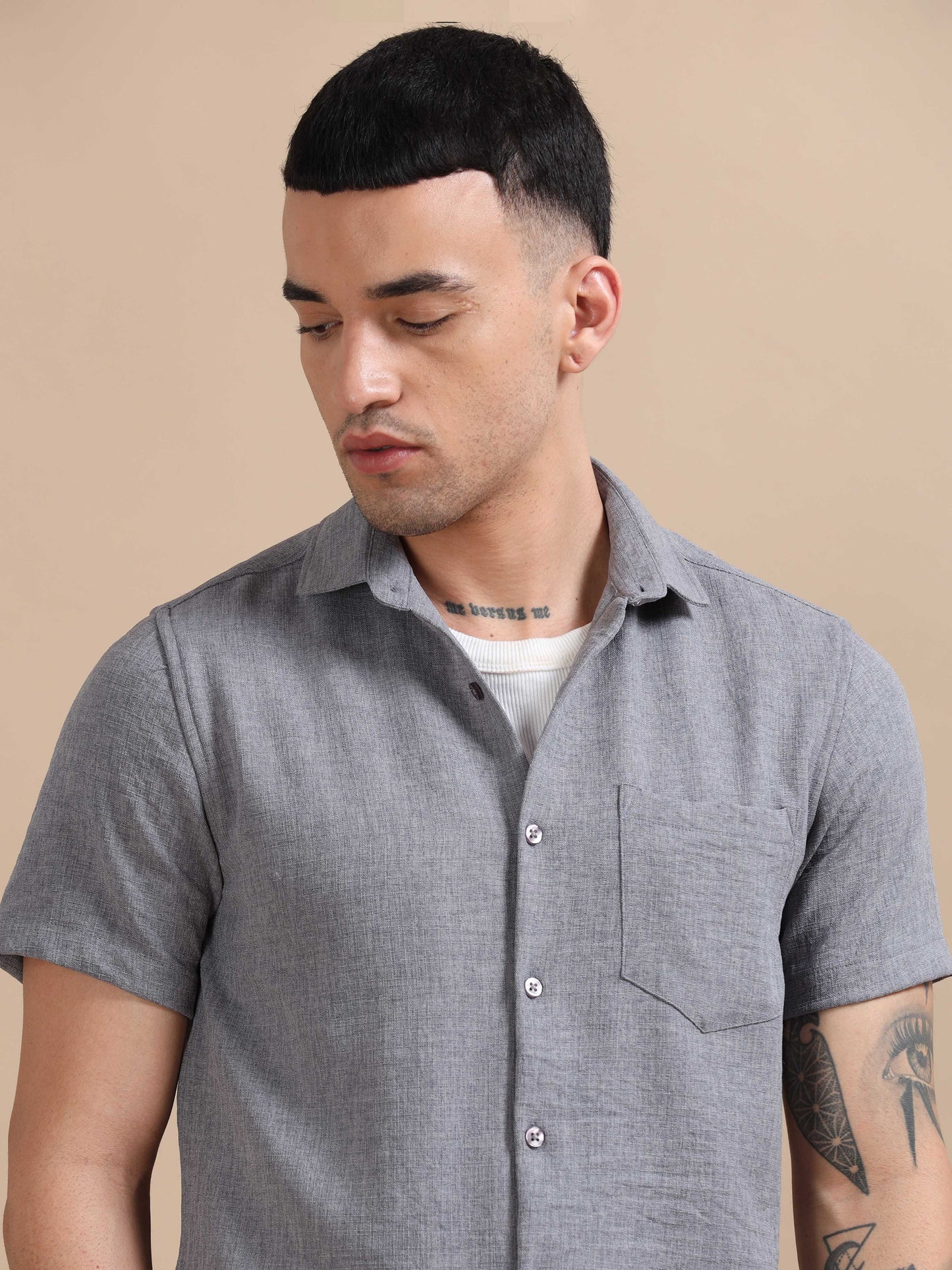 Eton Dove Grey Imported Poly Linen Shirt