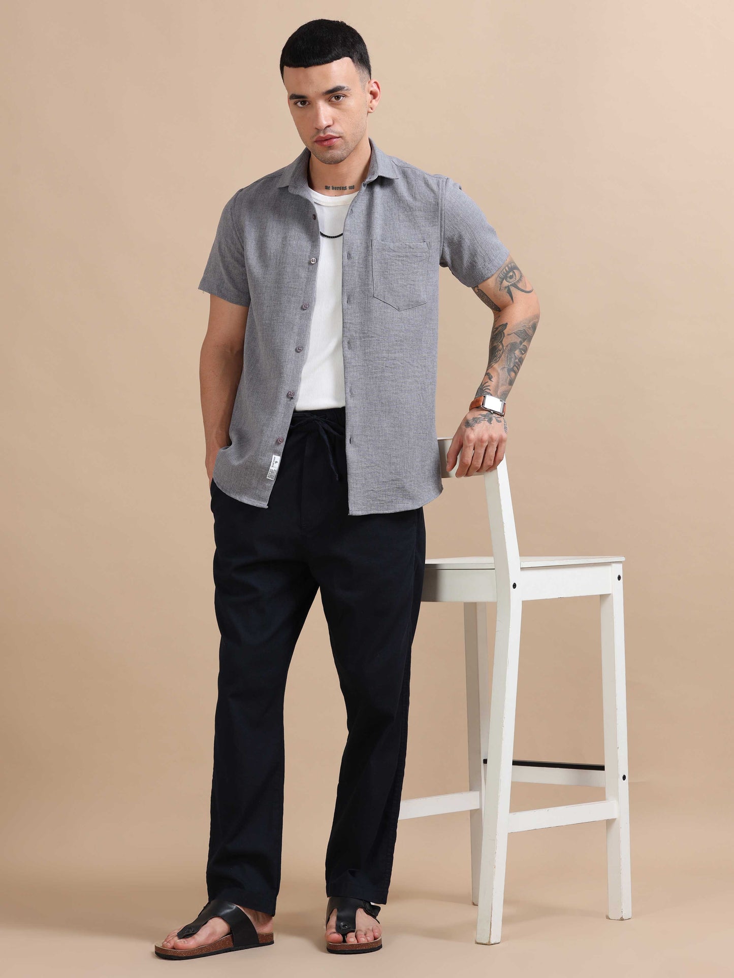 Eton Dove Grey Imported Poly Linen Shirt