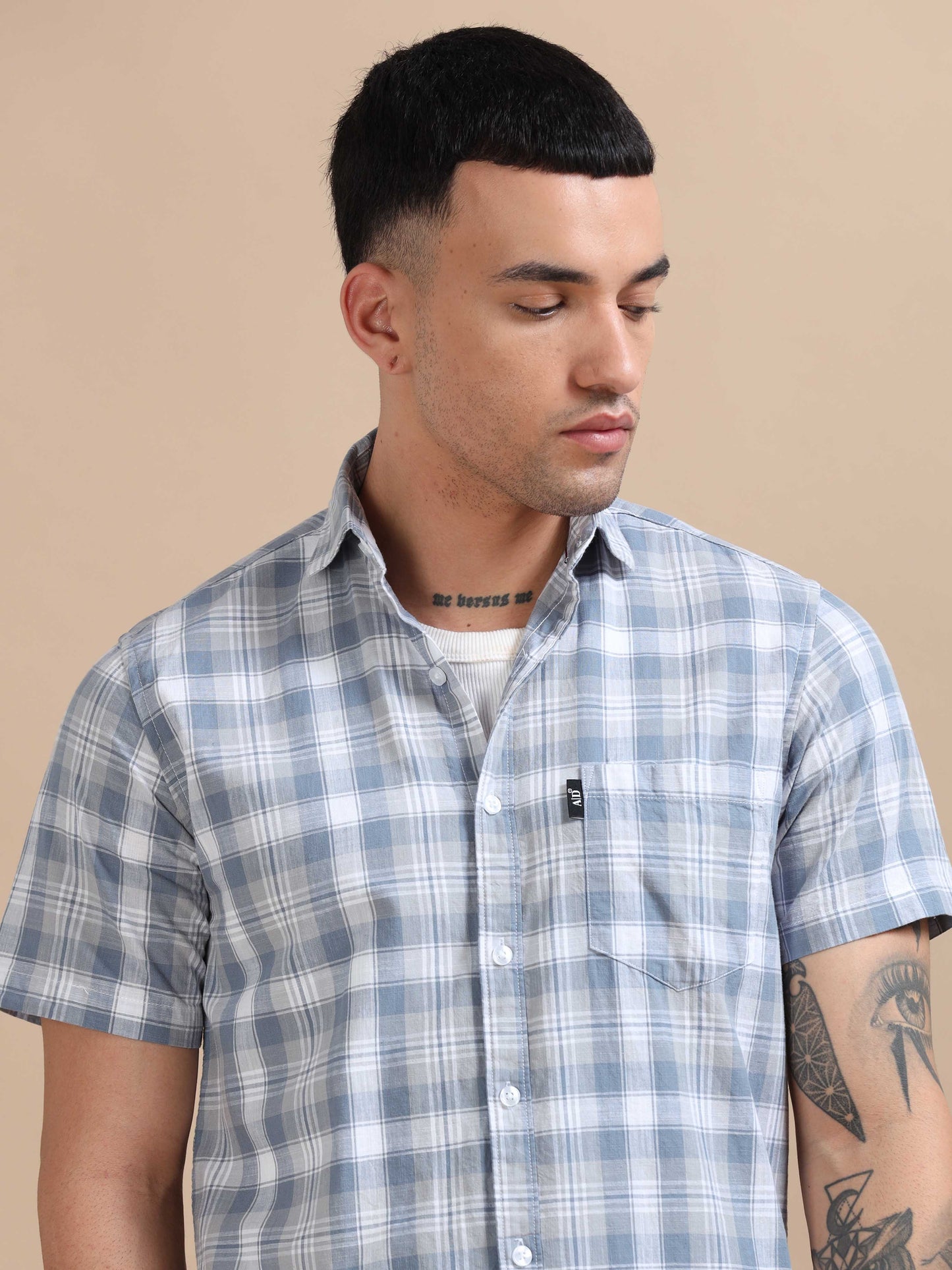 Savador Rock Blue Linen Slub Checks Shirt