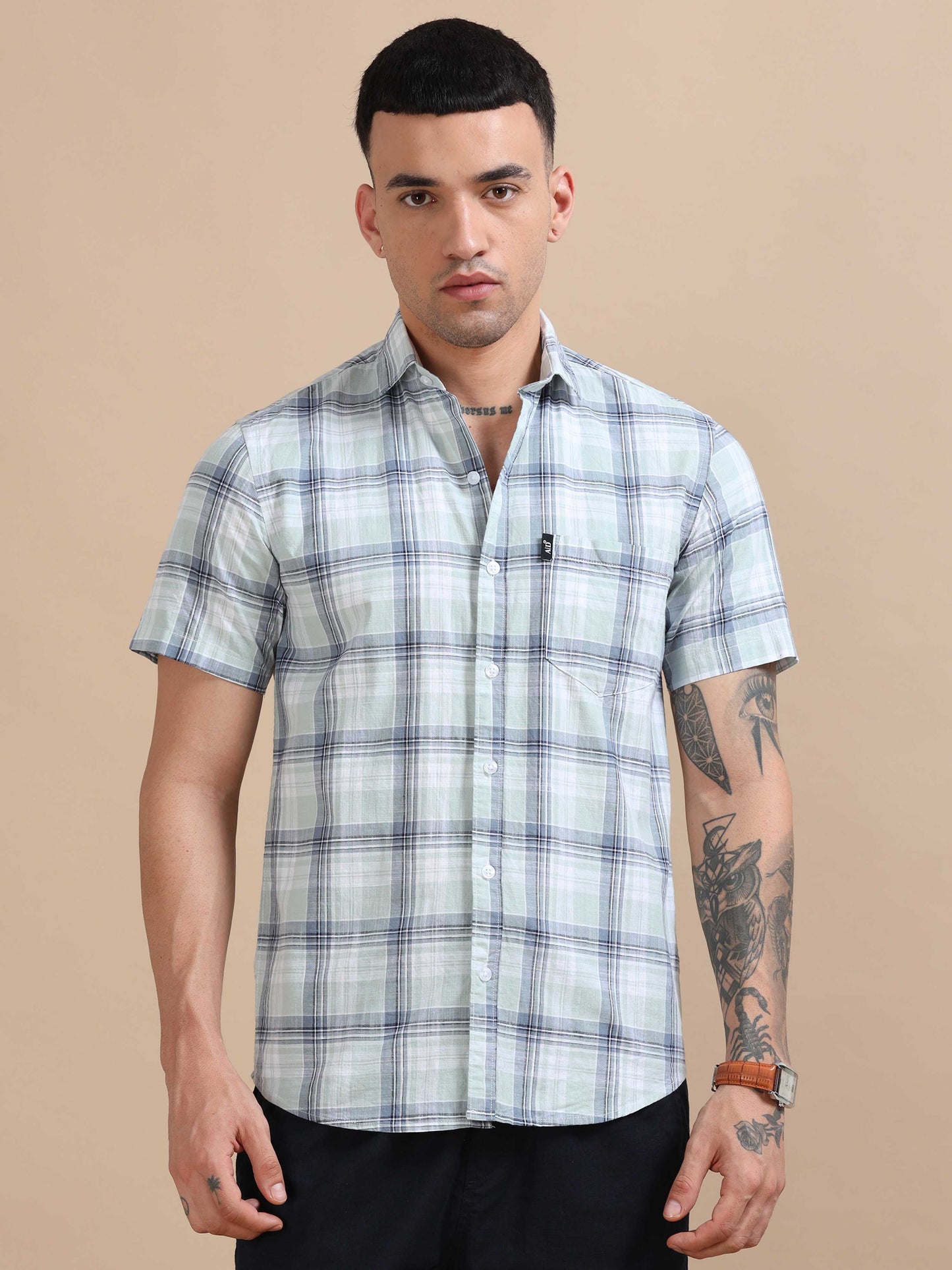 Savador Grey Suit Linen Slub Checks Shirt