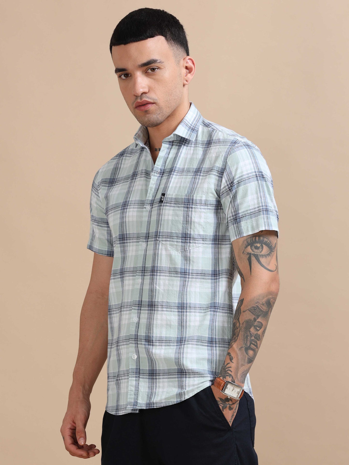 Savador Grey Suit Linen Slub Checks Shirt