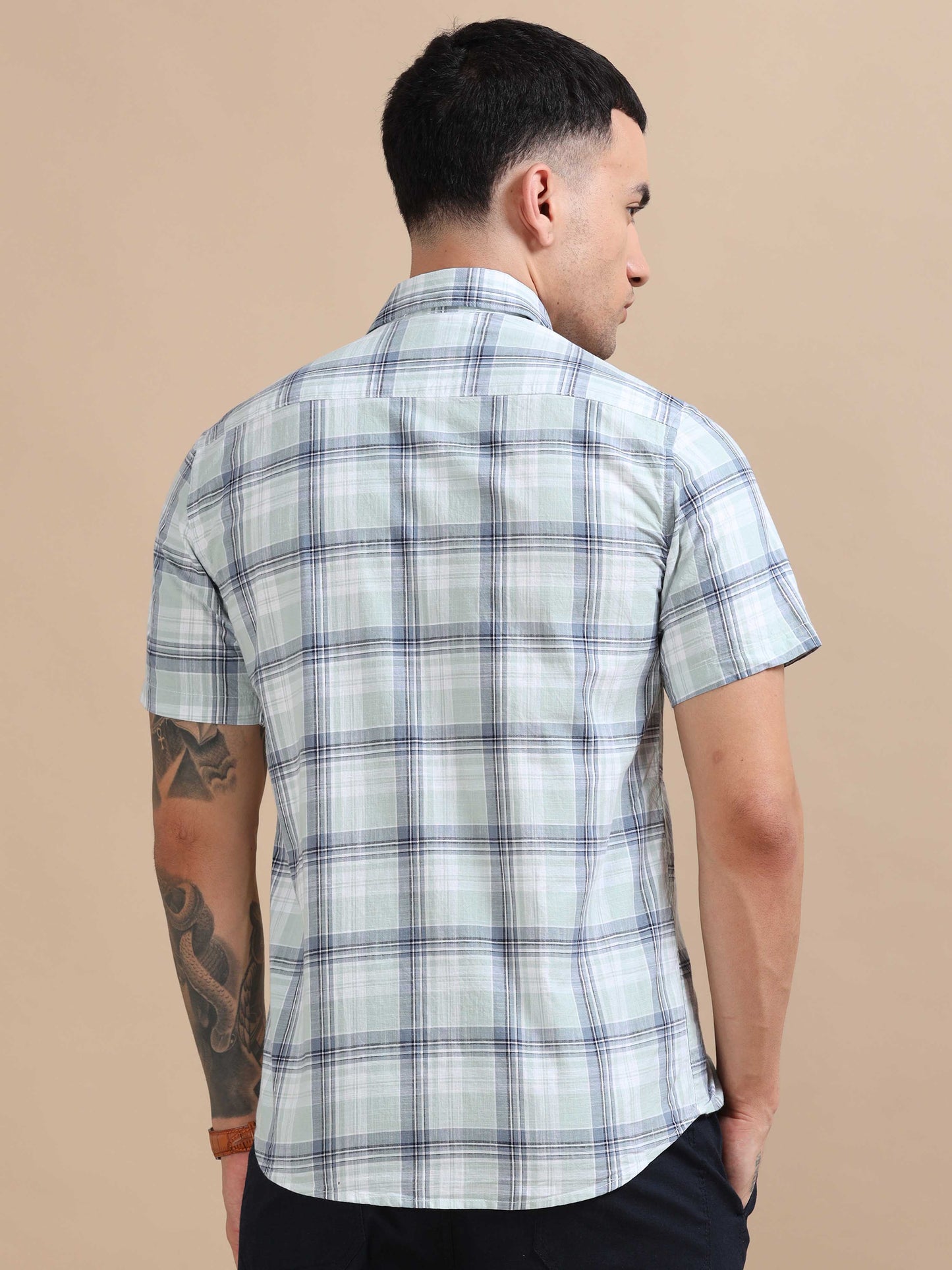 Savador Grey Suit Linen Slub Checks Shirt