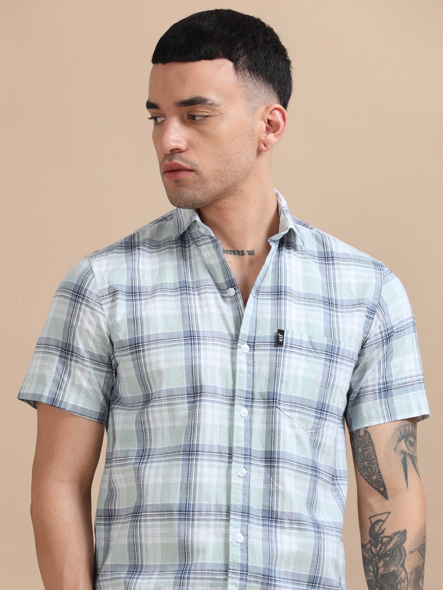 Savador Grey Suit Linen Slub Checks Shirt