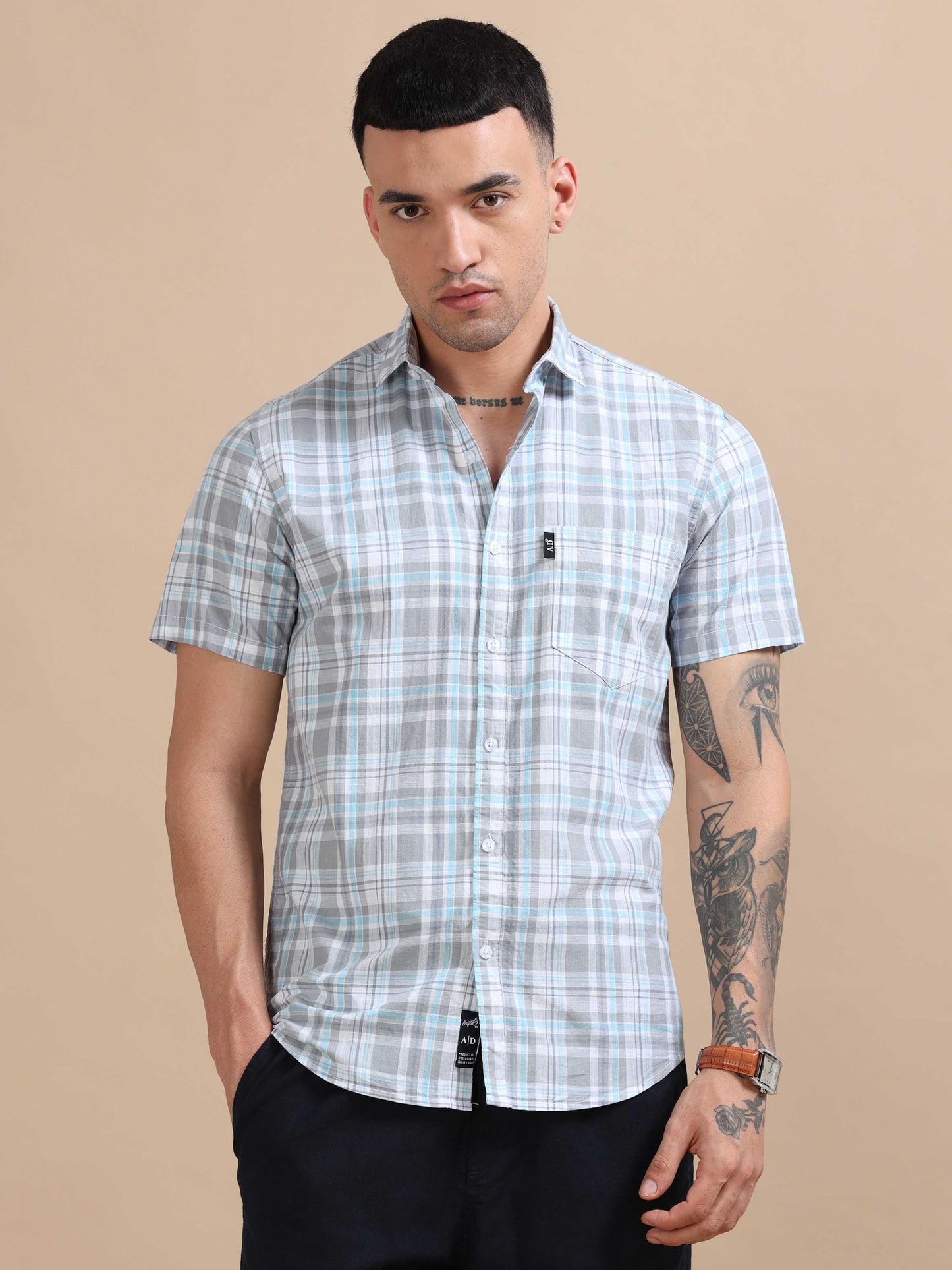 Savador Hit Grey Linen Slub Checks Shirt