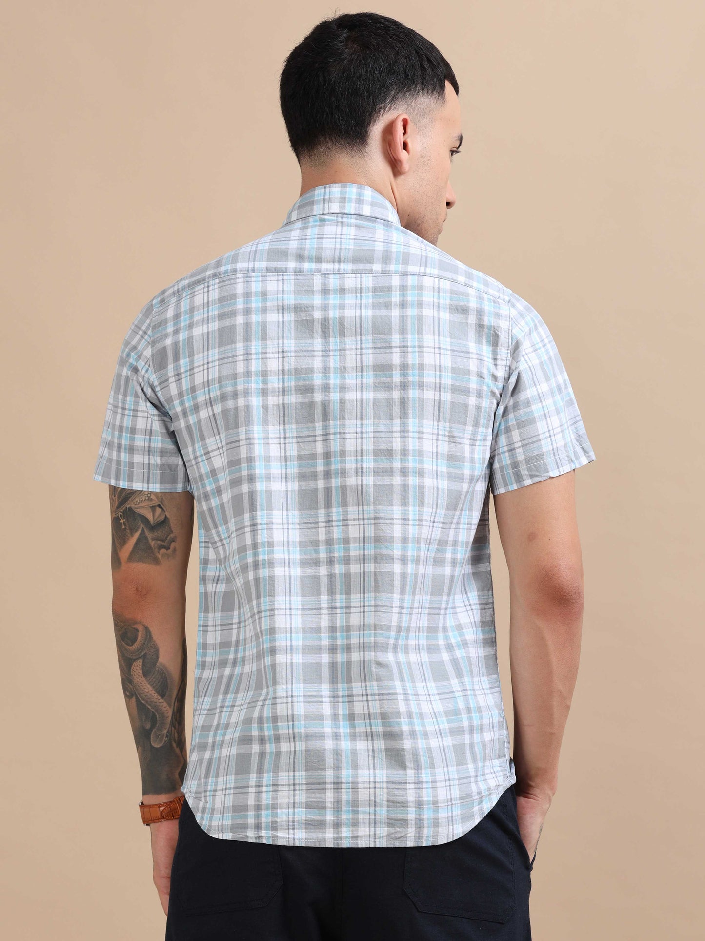 Savador Hit Grey Linen Slub Checks Shirt