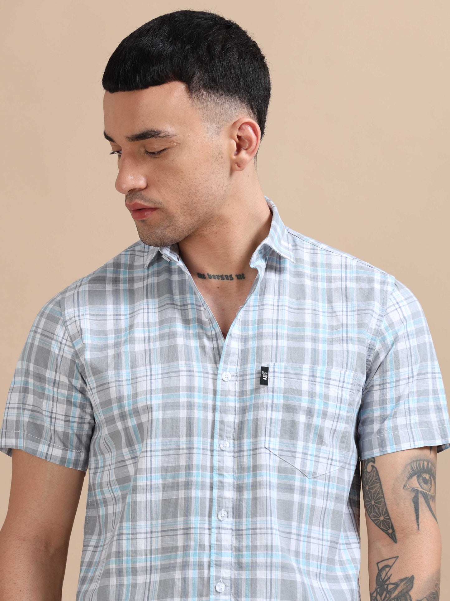 Savador Hit Grey Linen Slub Checks Shirt