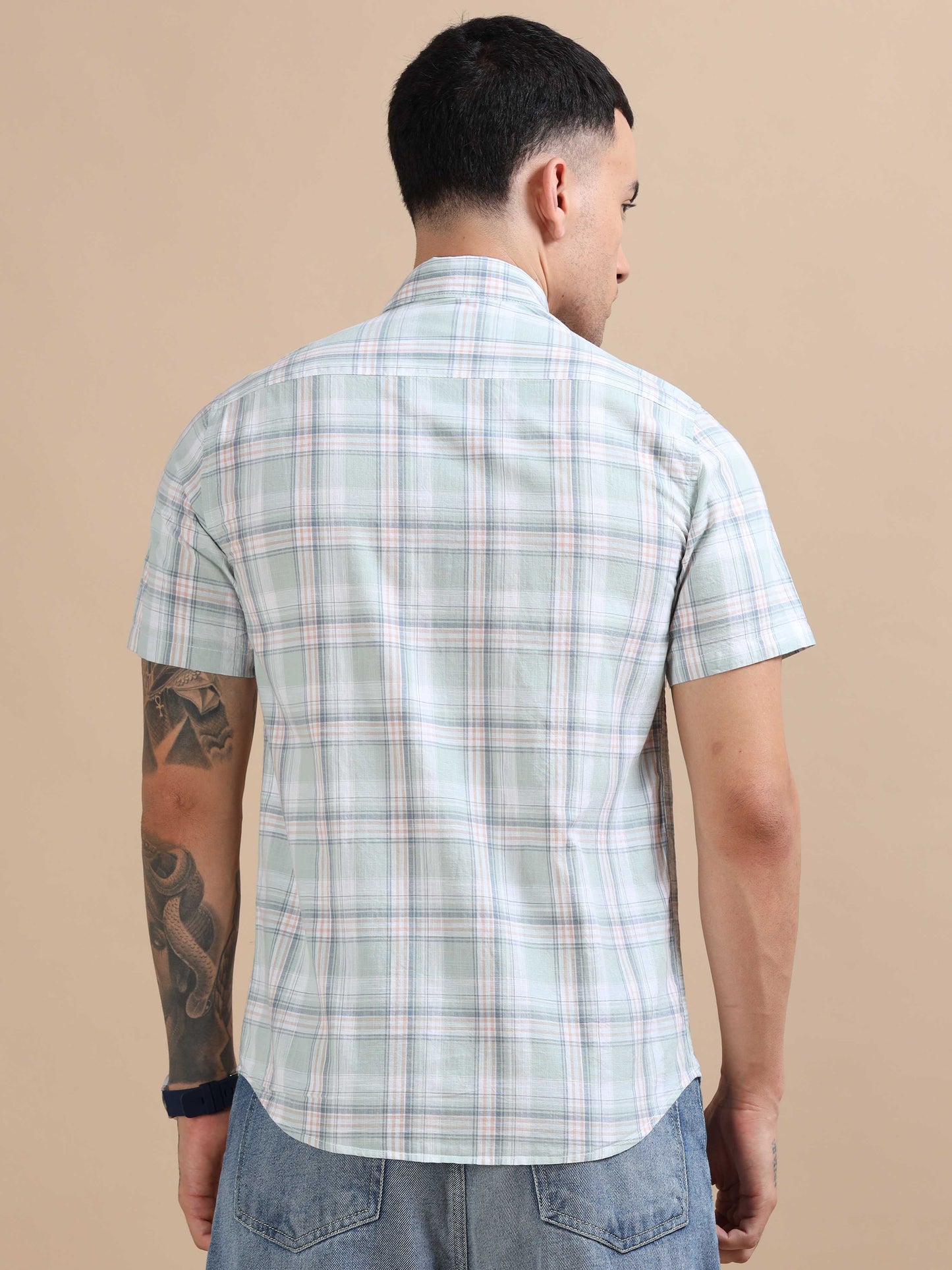 Savador Light Blue Linen Slub Checks Shirt