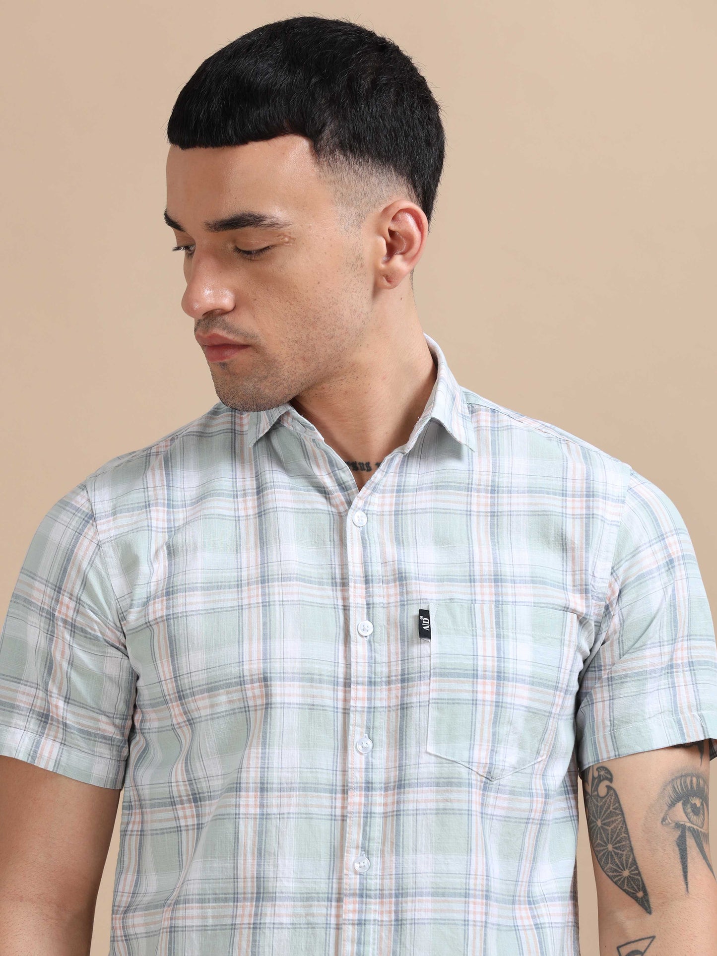 Savador Light Blue Linen Slub Checks Shirt